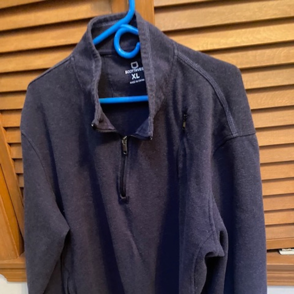 SCOTTeVEST Sweater Men's XL Blue  1/4 Zip Pullover Cotton‎ 2 Zip Pockets